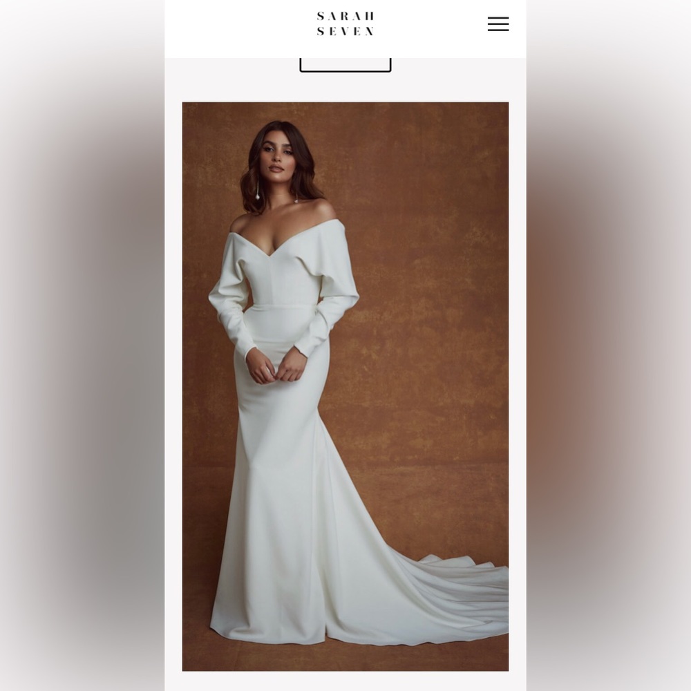 Sarah Seven Natalia Ivory fit & flare off the shoulder wedding dress (cleaned)